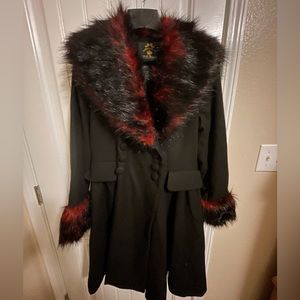 Women’s faux fur trimmed double breasted coat by Hell Bunny. New never worn.